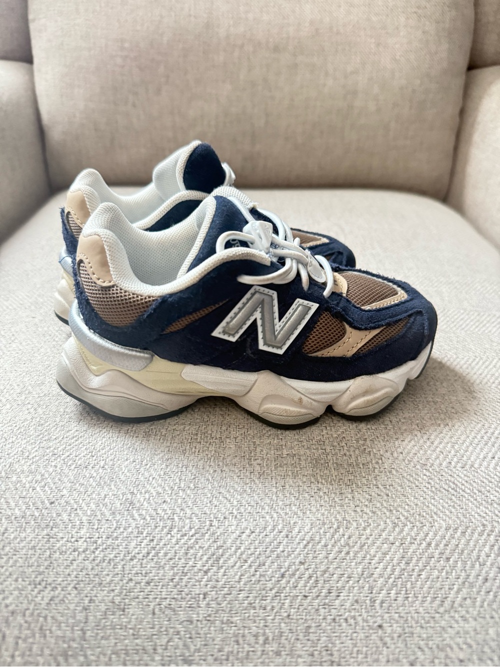 Kids Navy and Tan Athletic Sneakers - New Balance Gently Used